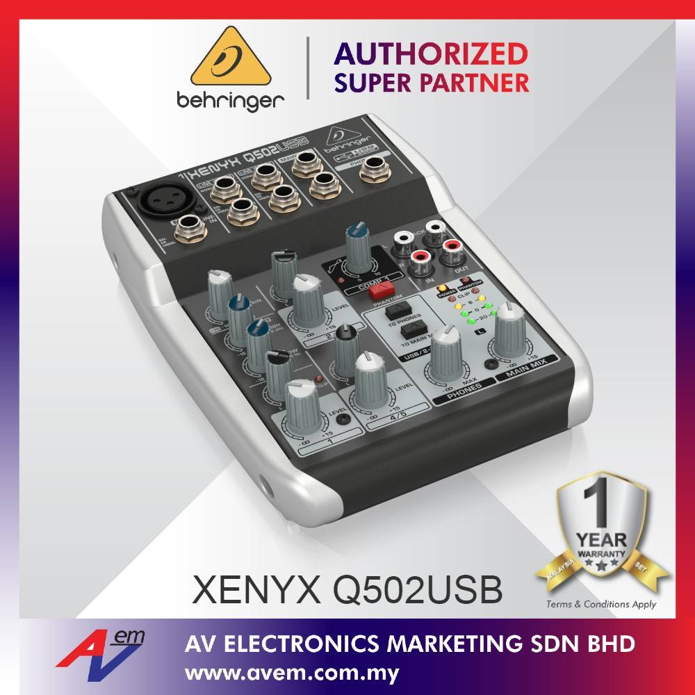 BEHRINGER XENYX Q502USB Premium 5Input 2Bus Mixer with XENYX Mic